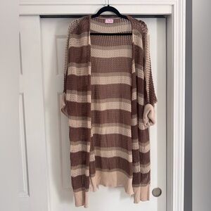 Pink Lily Striped Long Cardigan